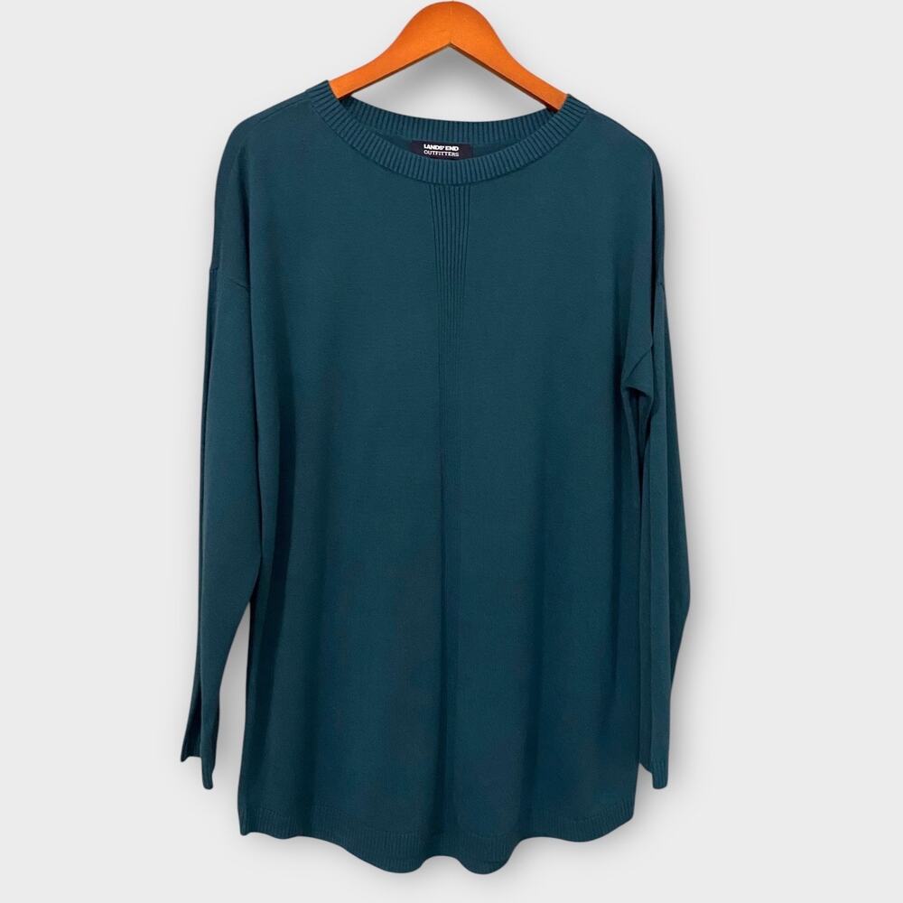 Lands’ End Mens Crewneck Sweater Medium Teal Blue Green Cotton Modal Lightweight - Picture 12 of 12